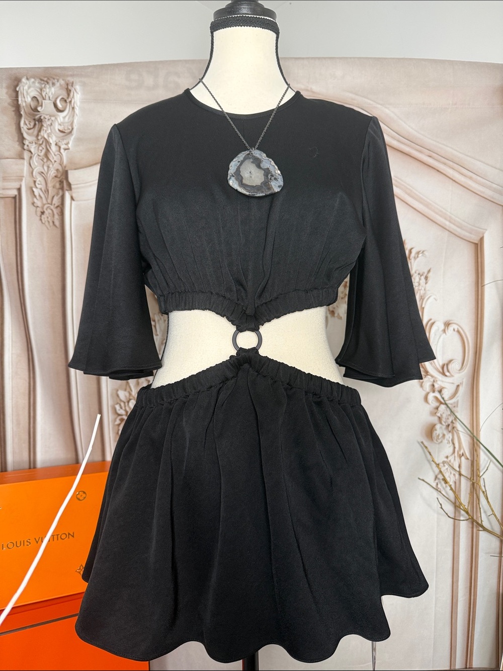 ELLERY- Black Cut-Out Ring Detail Two-Piece Dress